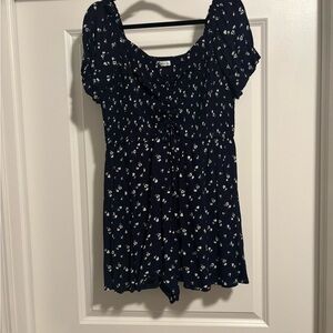 Hollister Smocked Puff Sleeve Blue and White Romper